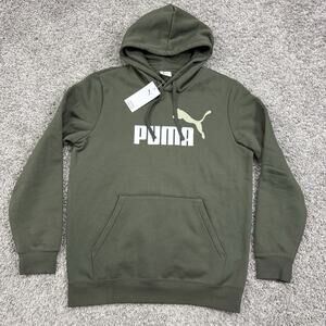 Puma Mens Hoodie Sweatshirt Jumper Green Logo Pullover Casual Activewear Size S